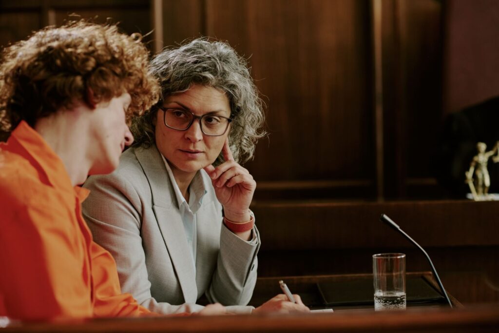 A criminal defense lawyer in Dayton, Ohio, consults with the defendant.